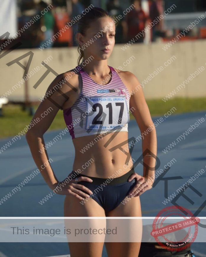Sofi Ingold of Uruguay stands ready on track before her U20 athletics race.